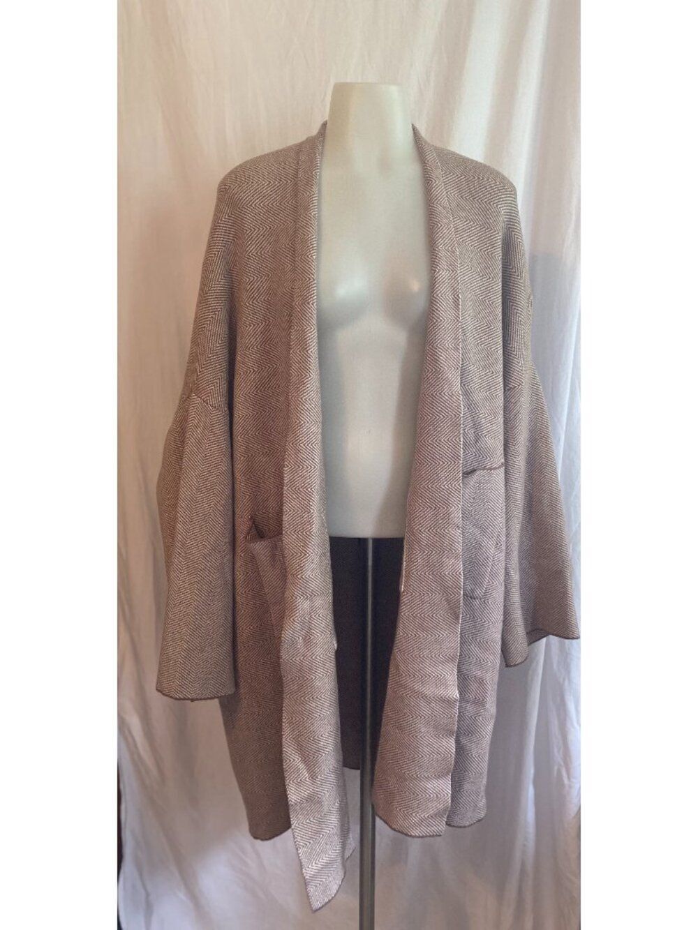Unbranded Taupe Brown Chevron Hooded Open Front Cardigan
